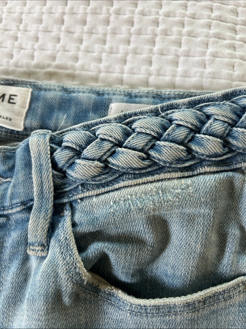 Frame Denim Braided Waist Light Blue Le Crop Mini Boot Jeans Size 24 - Picture 11 of 11